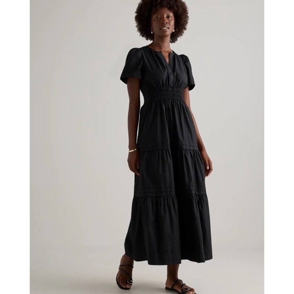 Quince 100% Organic Cotton Black Tiered Classic Maxi Dress Large New